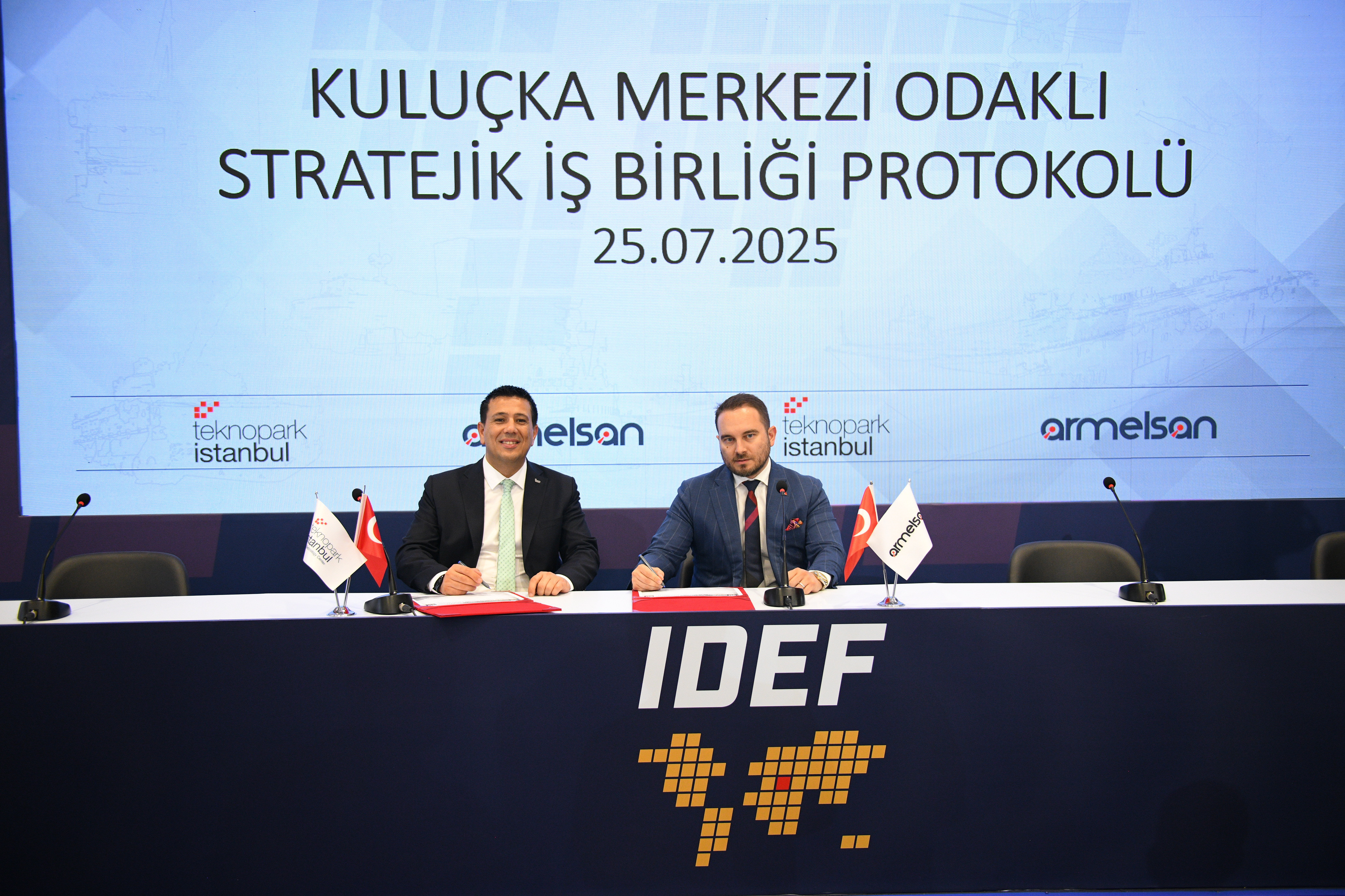 As part of IDEF2025, a Strategic Cooperation Protocol focused on the Teknopark Istanbul Incubation Center was signed between Teknopark Istanbul General Manager Prof. Dr. Abdurrahman Akyol and ARMELSAN Defense Technologies CEO Mr. Can Emre Bakım.
